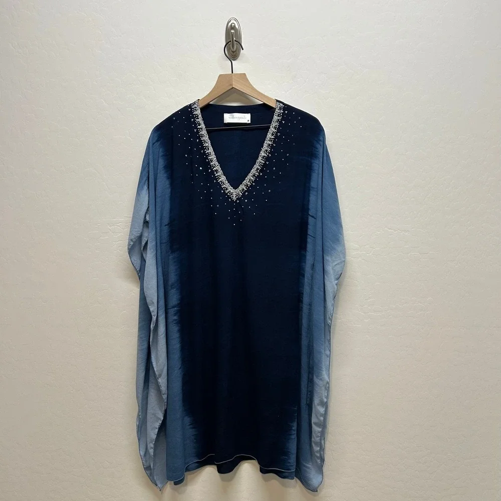 Walker & Wade Goddess Kaftan / Starry Night Navy Beaded Cover up Size XL - Picture 4 of 9